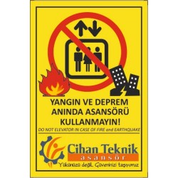Asansör yangın deprem etiketi
